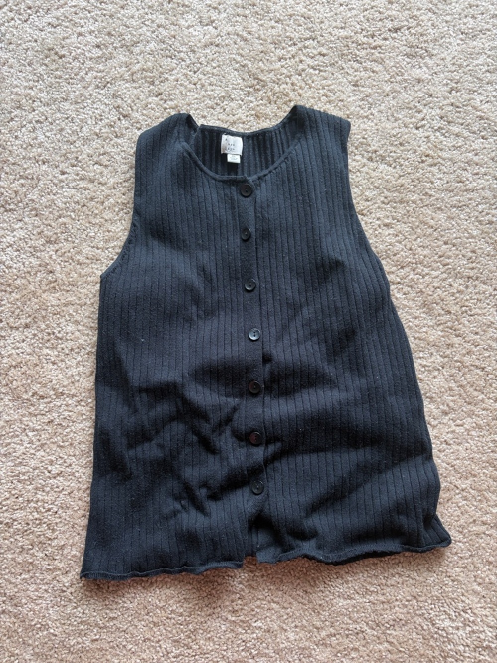 a new day Black Ribbed Button-Front Tank Top